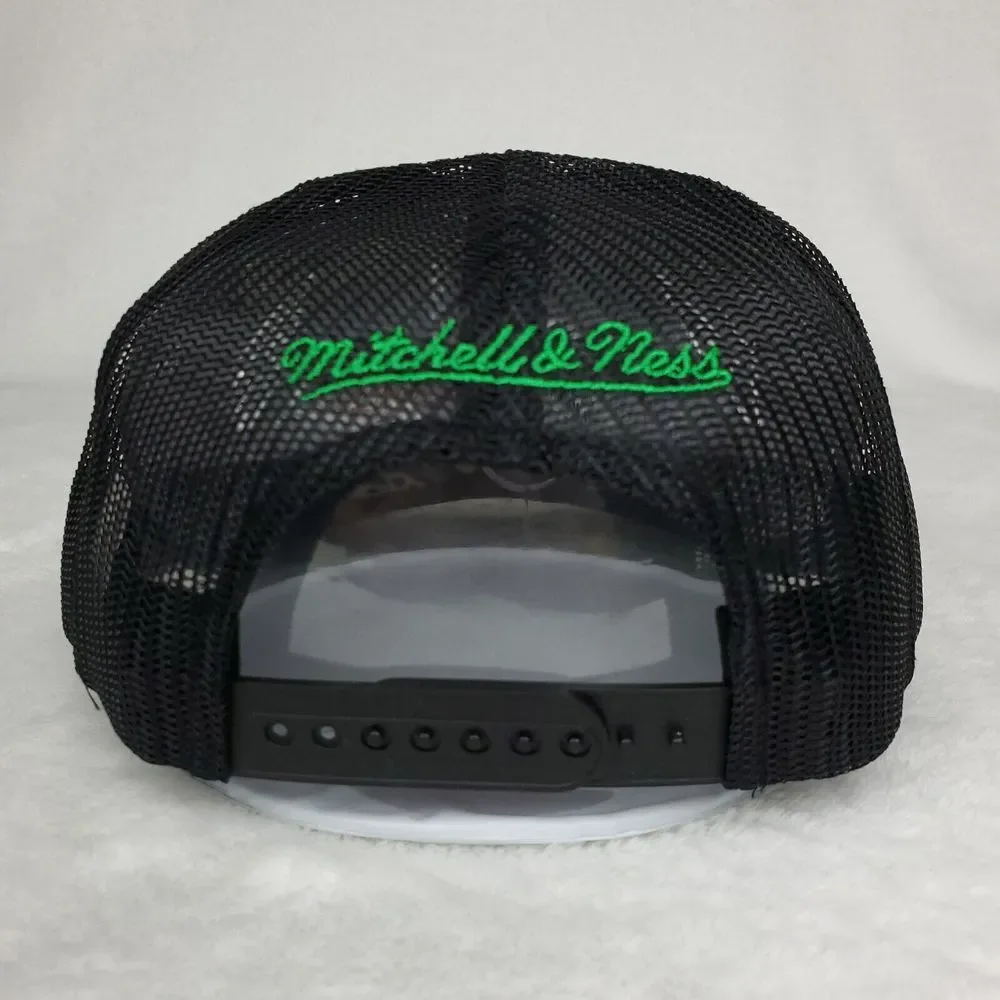Boston Celtics Mitchell & Ness Trucker Snapback Hat Cap 3D Logo Black Floral NWT